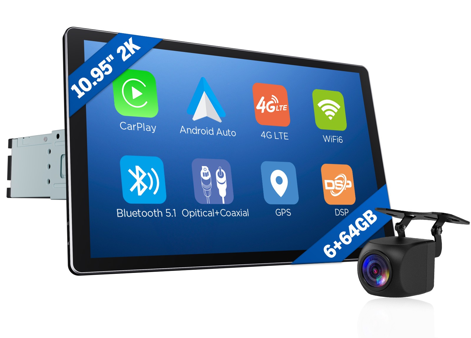 10.95 inch 2K 6+64 Android Auto 1DIN Car Stereo Wireless CarPlay GPS Touchscreen