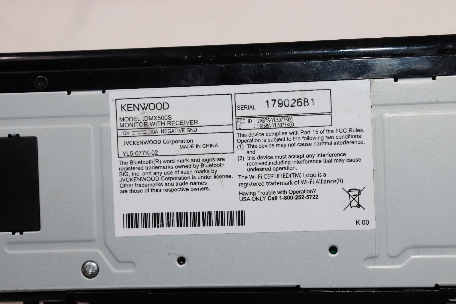 Kenwood AM/FM BT USB DMX125BT with Harness & Wires