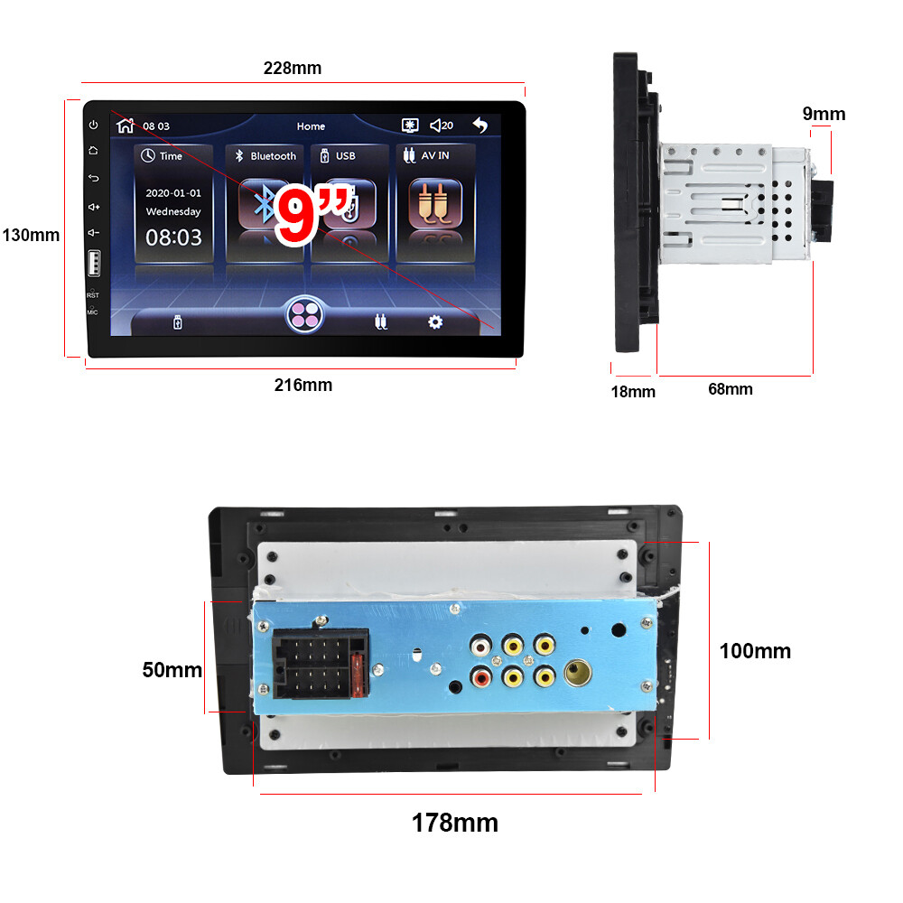 9 Inch Car Radio Apple Carplay Single Din Touchscreen Car Stereo Bluetooth + Cam