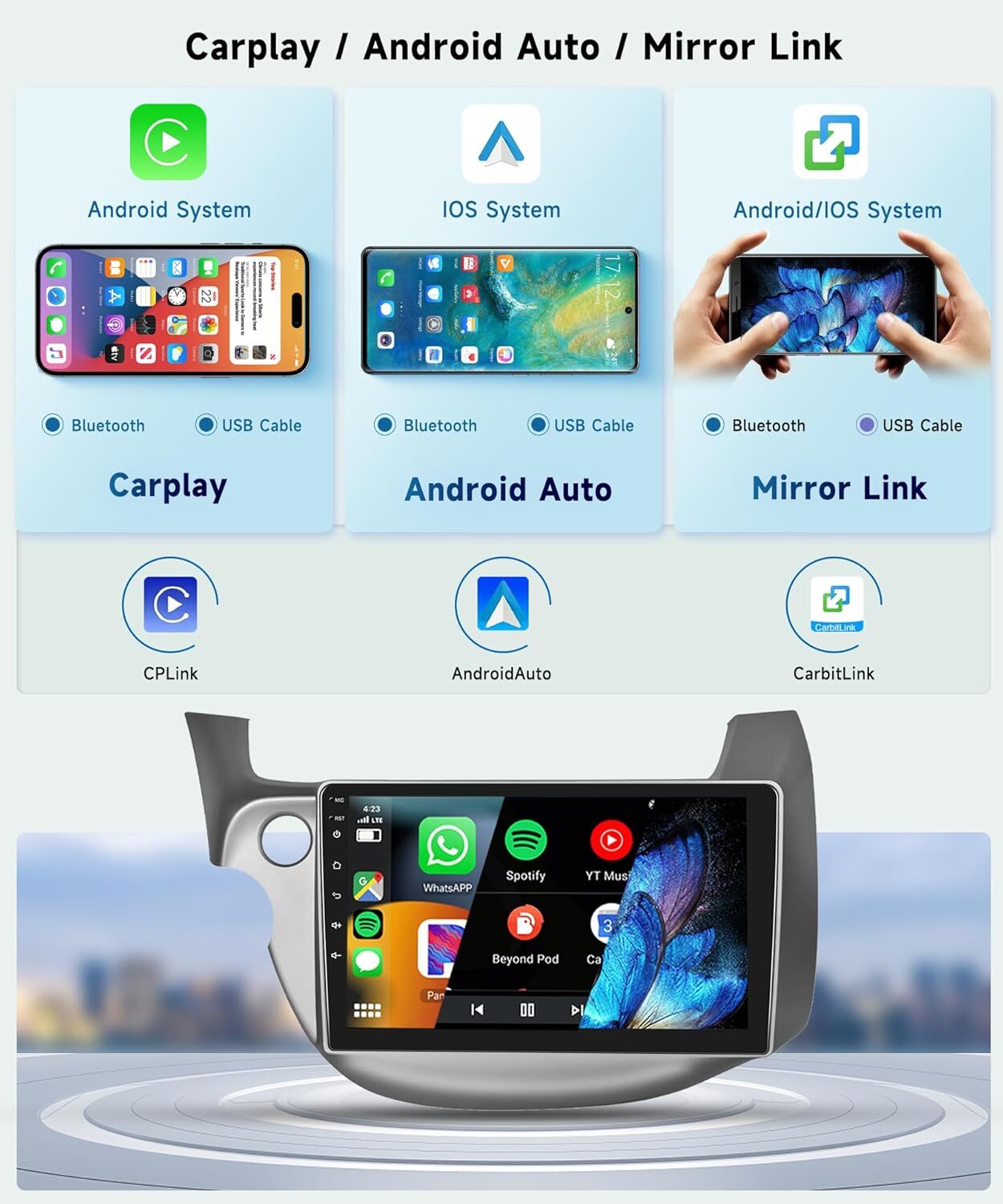 Android Car Stereo Radio Apple CarPlay GPS Player For Honda Fit Jazz 2009-2013