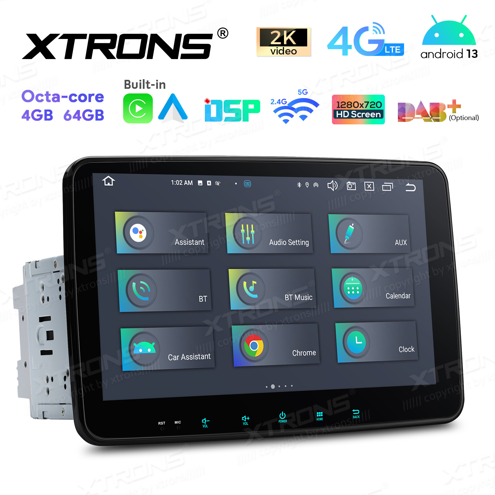 Android 13 4+64G Double 2Din 10.1″ QLED Car Stereo Radio GPS Navigation Car Play