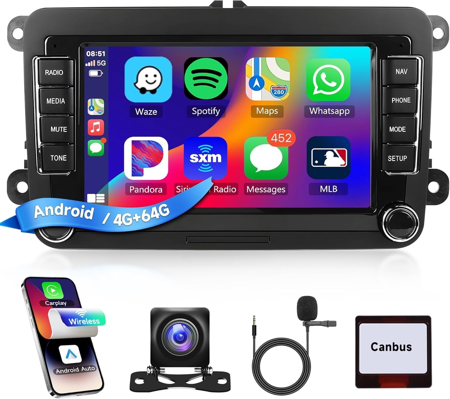 Upgrade Your VW with 4G+64G Android Stereo – Wireless CarPlay, 7” Display