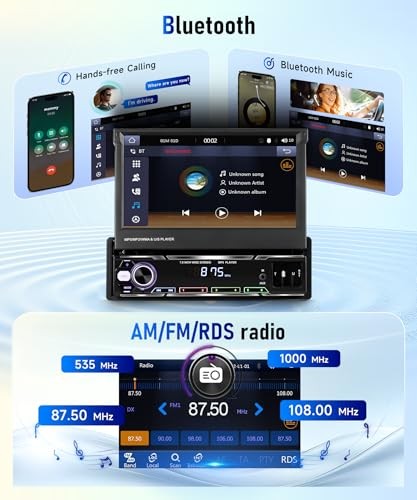 Wireless CarPlay Single Din Car Stereo,5.1 Bluetooth Car Radio AM/FM/RDS,7