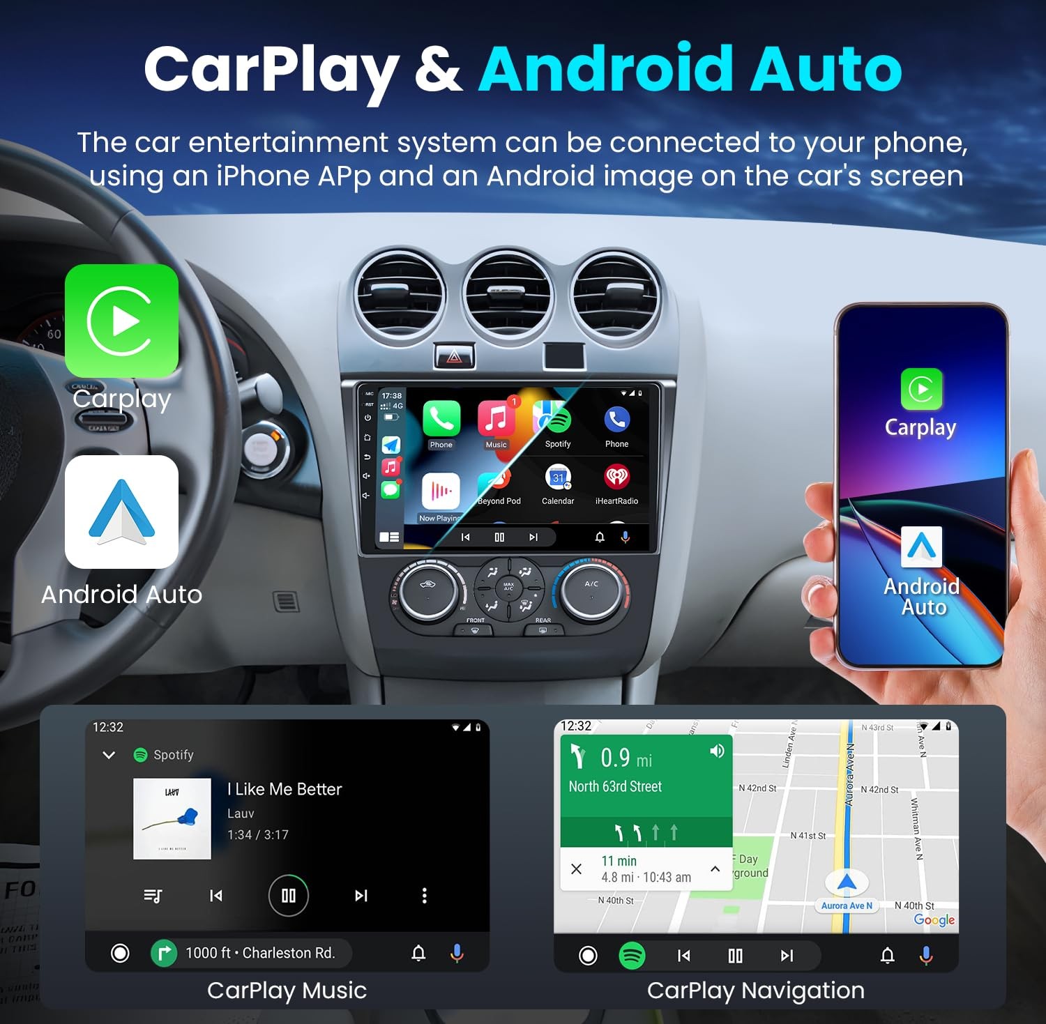 4+32GB CarPlay Car Radio Stereo Android 13 GPS Wifi For Nissan Altima 2008-2012