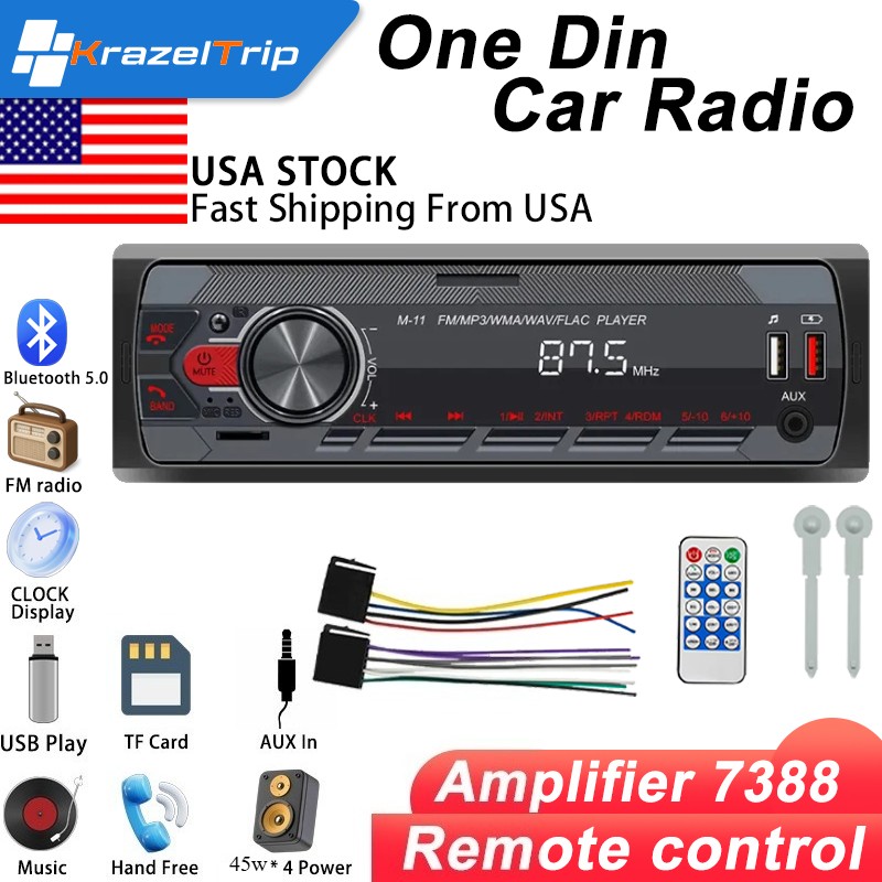 MP3 Player One DIN Car Stereo Radio Audio In-Dash Bluetooth FM AUX