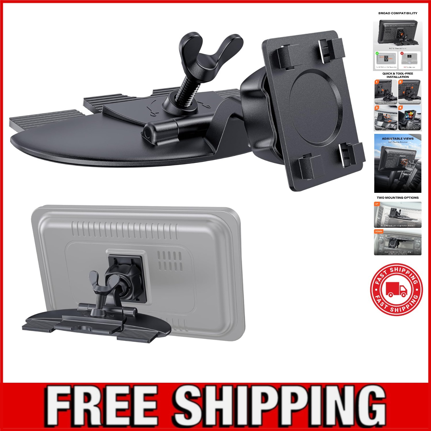 Sturdy CarPlay CD Slot Mount with 360° View for 7-11 Inch Screens – Quick Setup