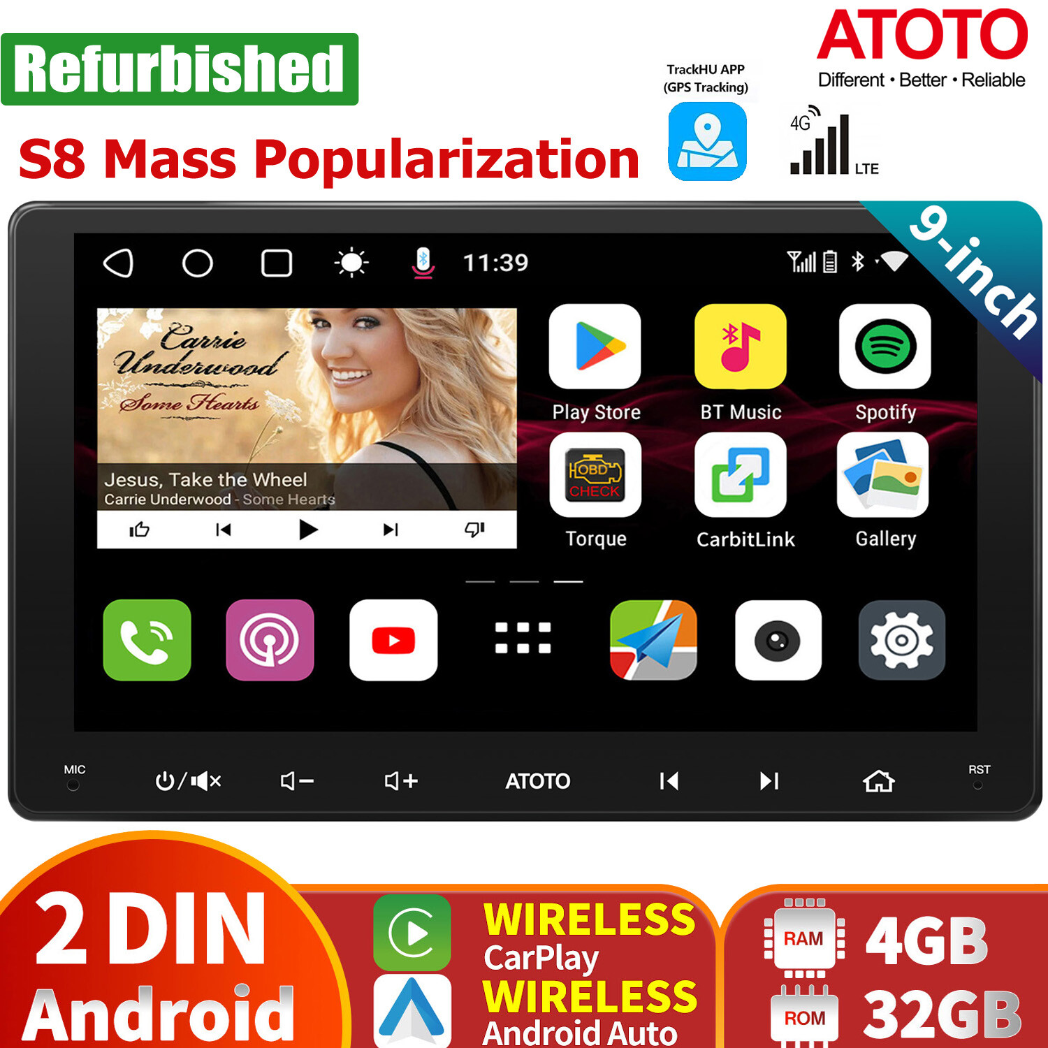 ATOTO S8MS 9in 2Din Car Stereo 4G LTE GPS Track Navi Radio Android Auto CarPlay