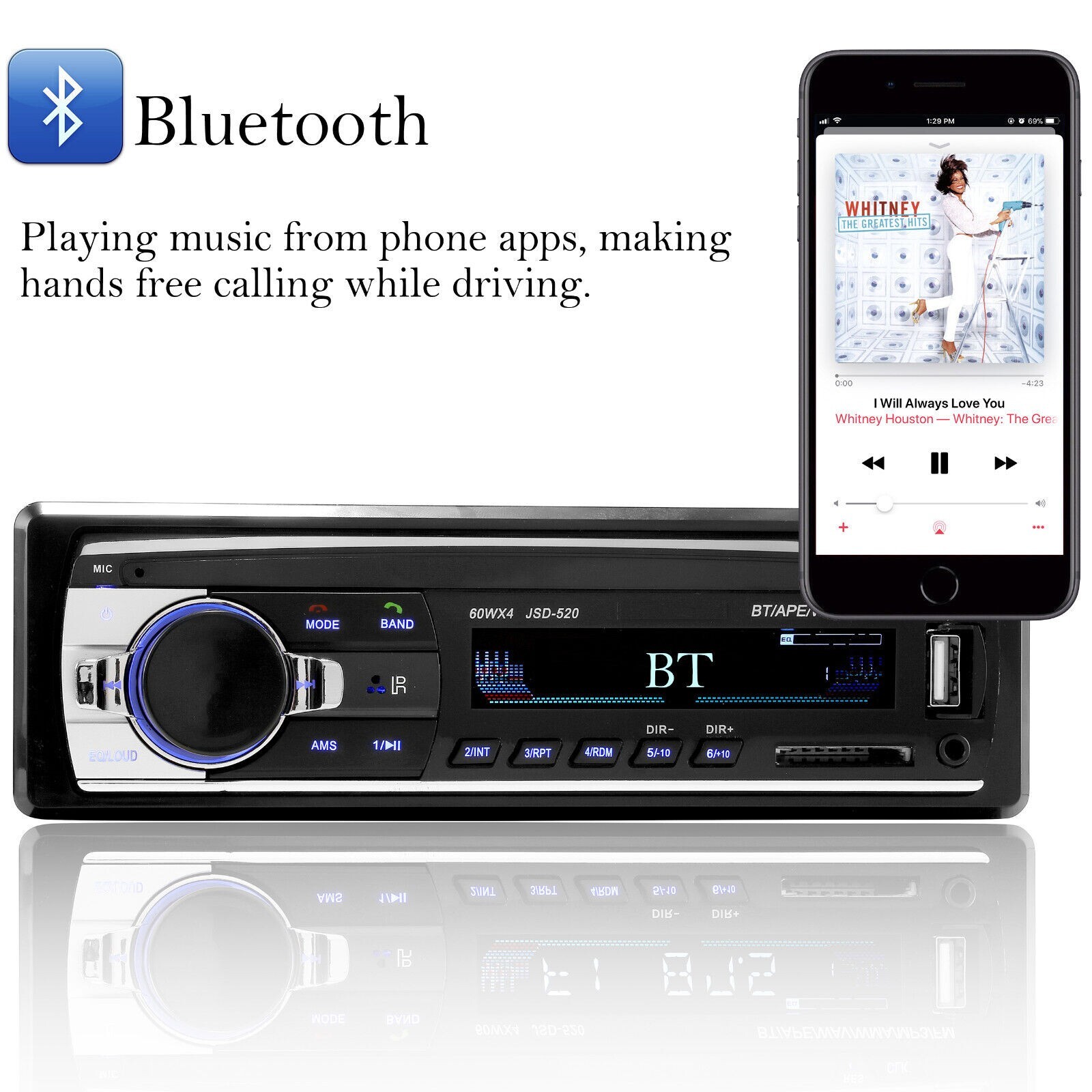 Car Sterio Radio MP3 Player with Bluetooth Audio In-Dash FM Aux Input Receiver
