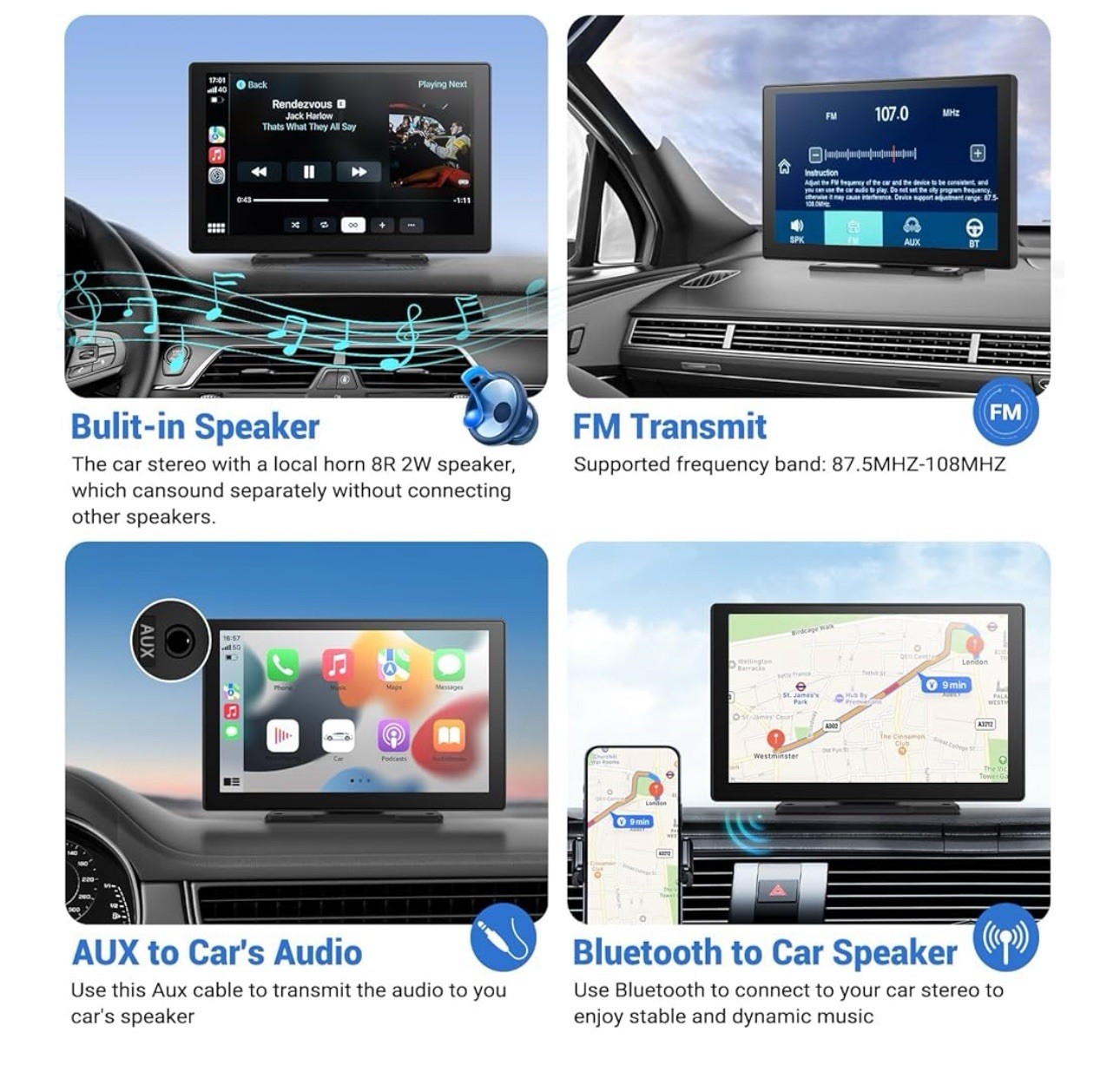 9 Inch 2.5K Dash Cam Car Stereo For Apple Carplay&Android Auto GPS +Rear Camera