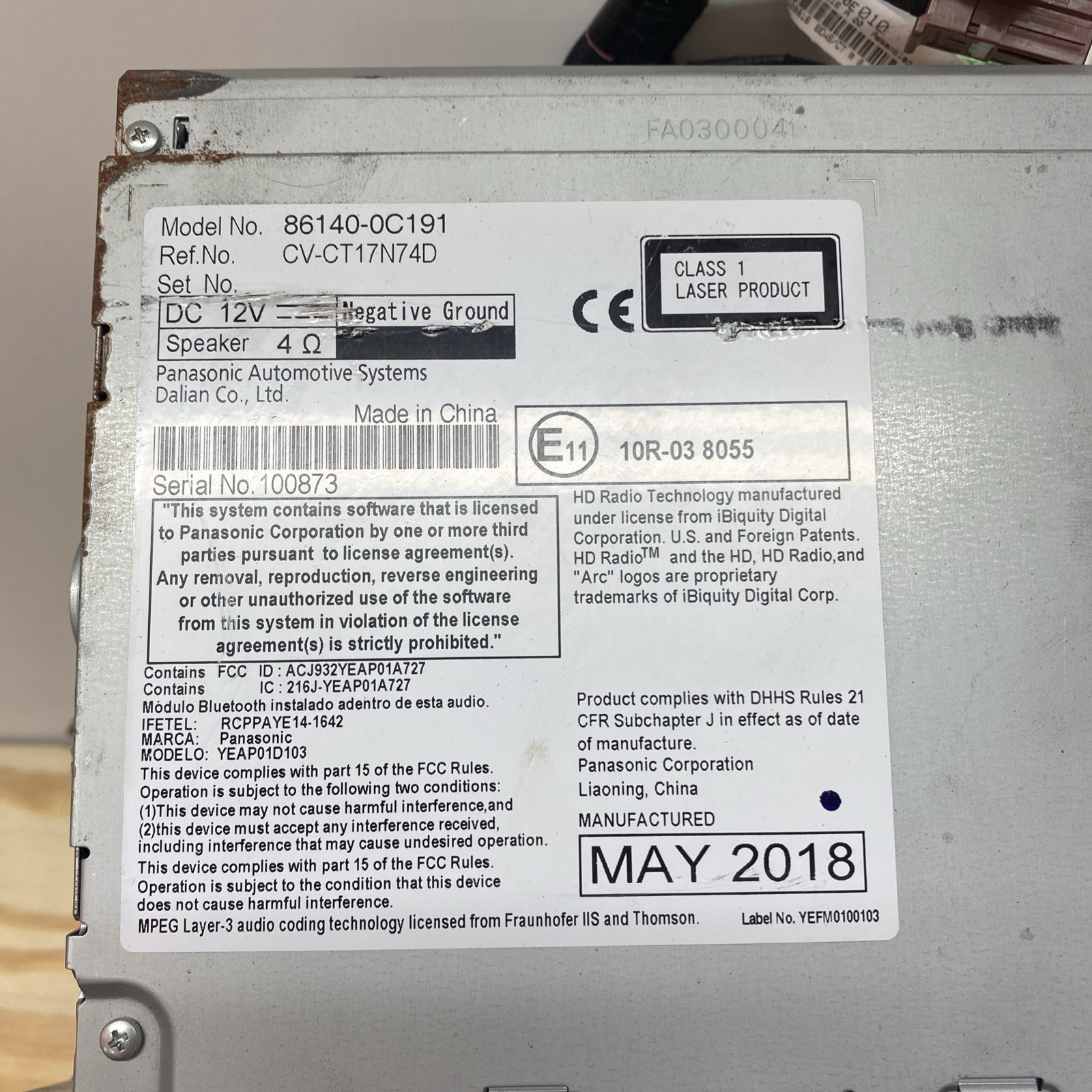 2014 -2019 Toyota Tundra Radio OEM Model# 86140-0C191 XM receiver