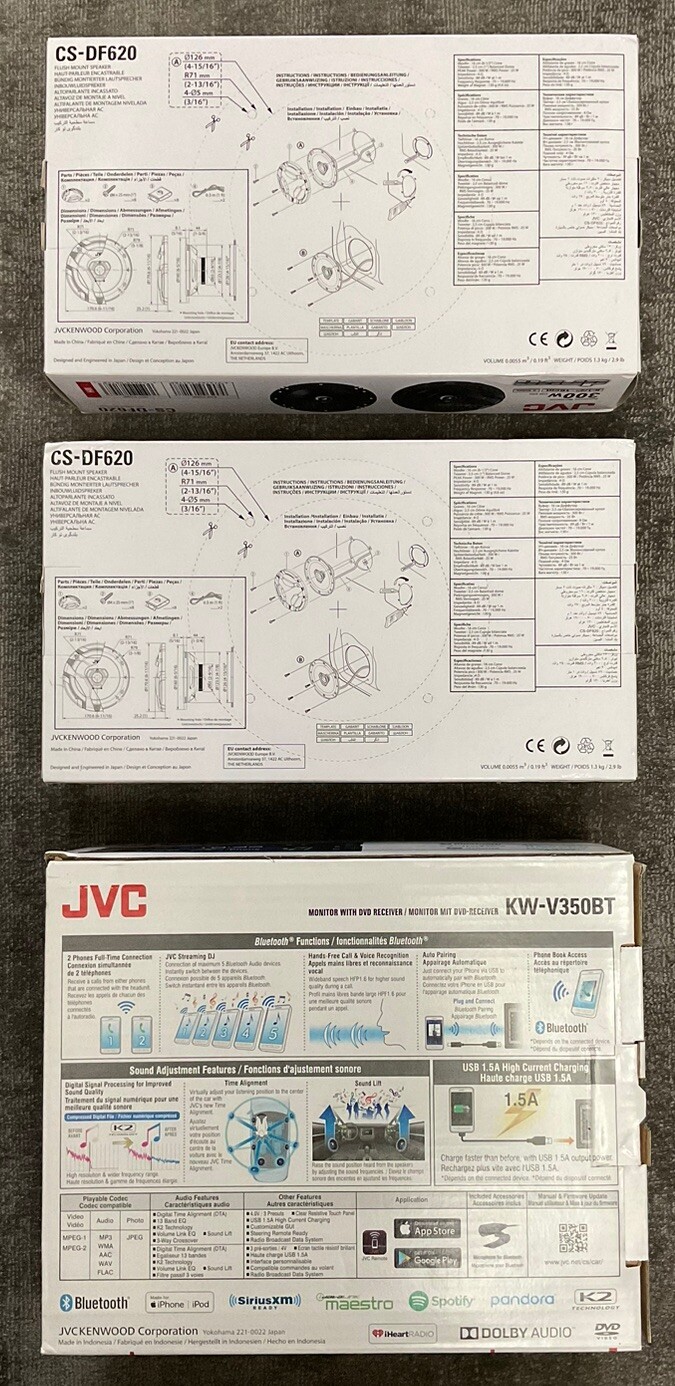 JVC KW-V350BT Multimedia Receiver w Bluetooth And JVC CS-DF620 Speakers Bundle