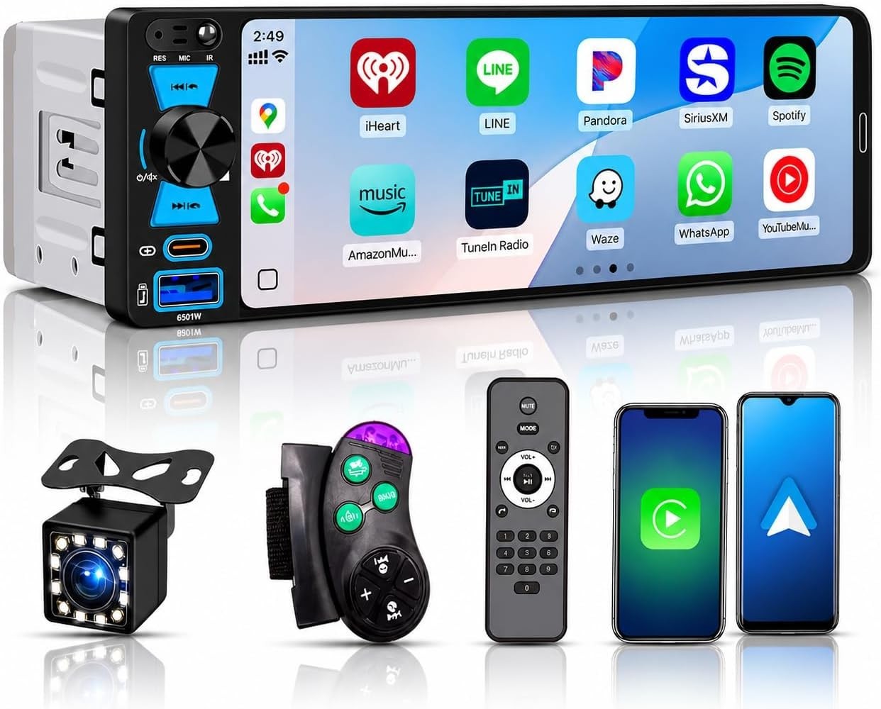 Single Din Car Stereo, 6.5 Inch in-Cell Touch Screen, Wireless Apple CarPlay And