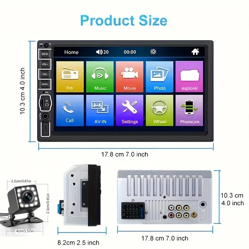 7″ 2 DIN Car Stereo Radio Bluetooth USB AUX Touch Screen MP3 MP5 Player+ Camera