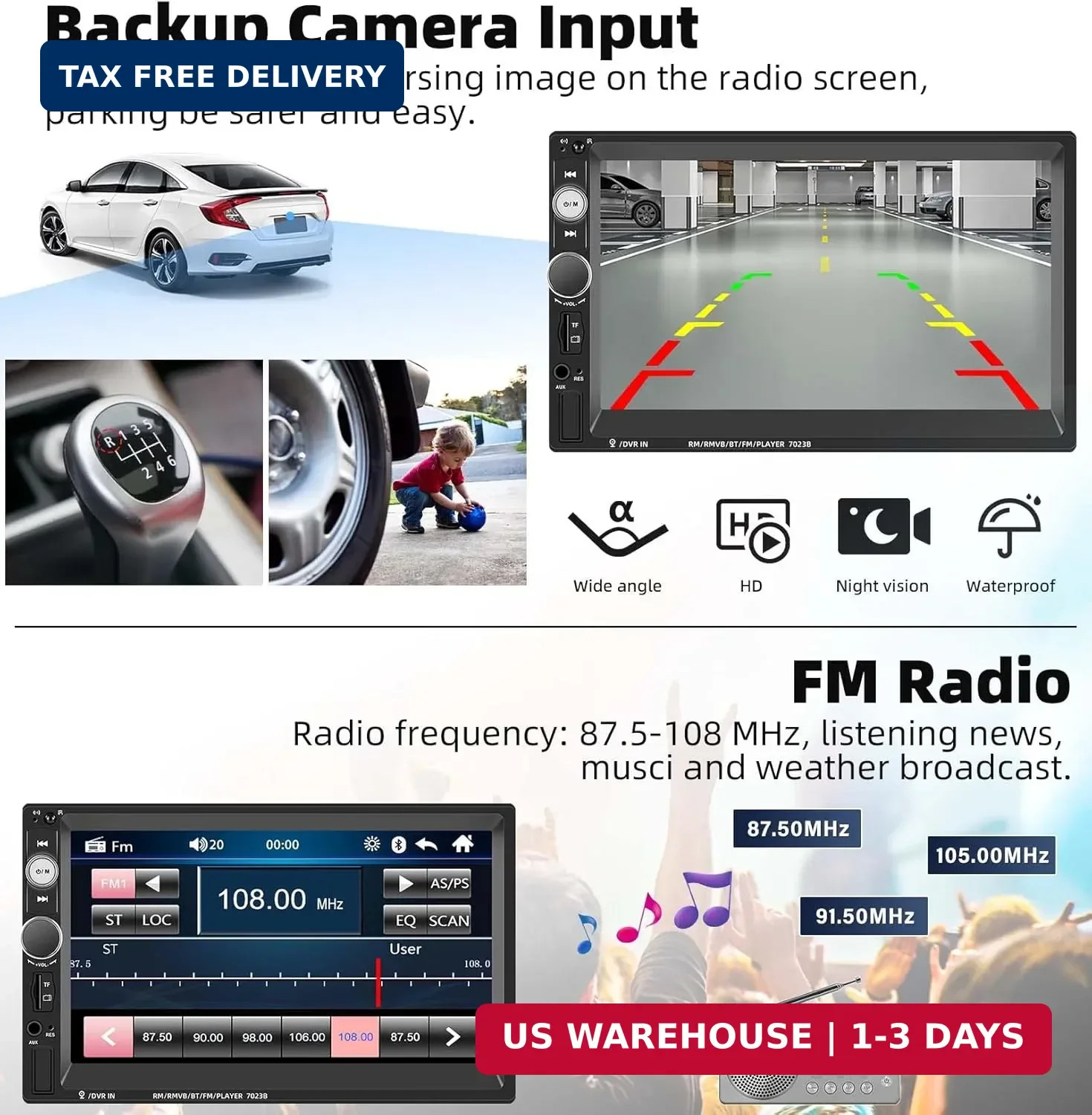 UNITOPSCI Double Din Car Stereo 7 Inch Touch Screen Car Audio Radio with Bluetoo
