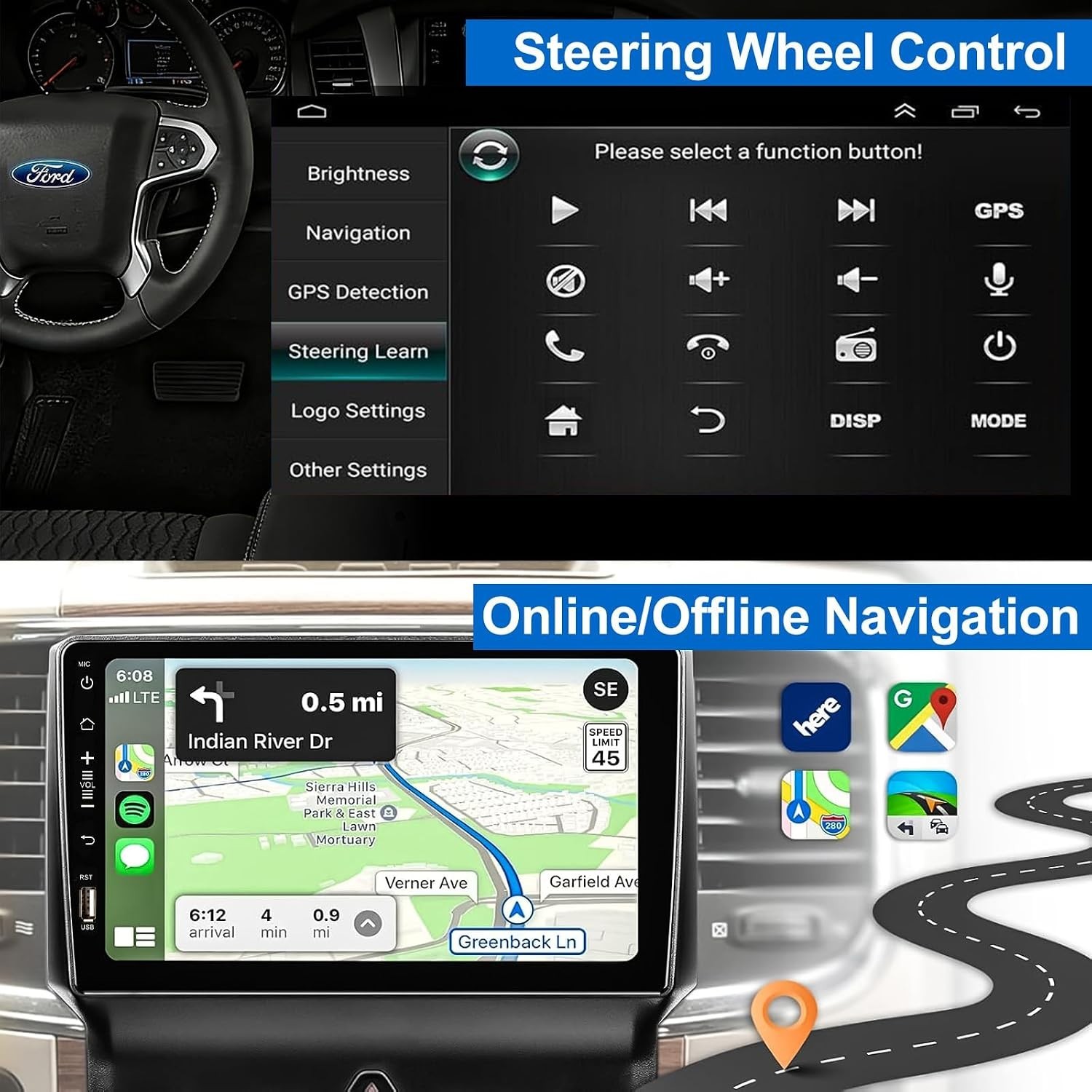 8 Core 4+32G Car Radio Stereo Ford F150 2004-2008 Wireless Carplay Android 14