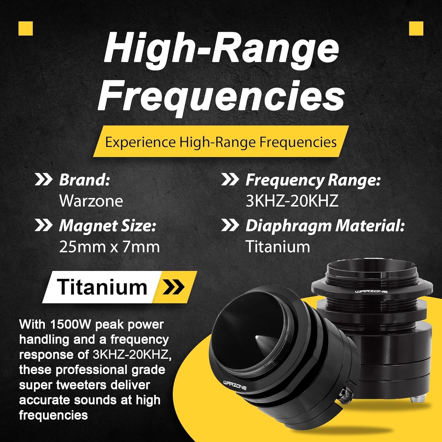 WARZONE 1.7-Inch Super Tweeter , 4 Ohm, 1500W Max, 106dB Sensitivity, Titanium
