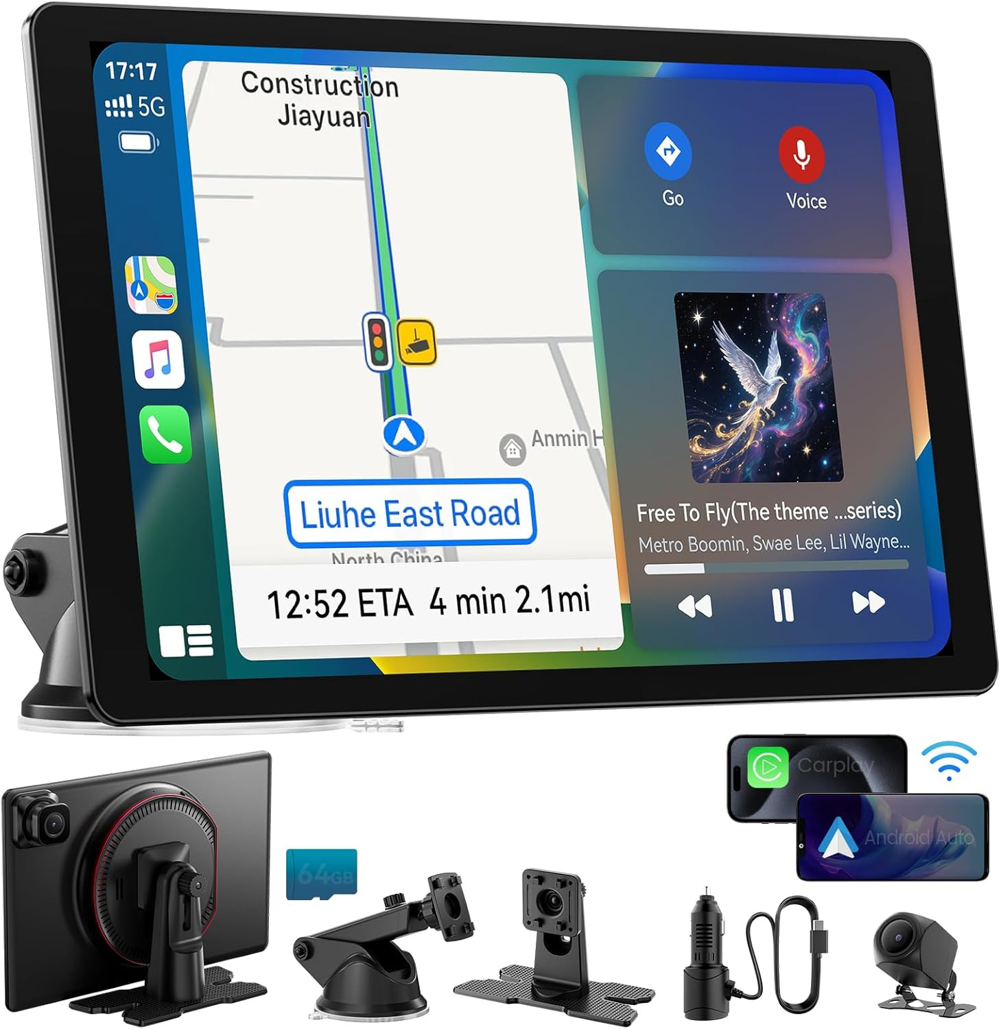 11″ Extra Large Wireless Apple Carplay Screen for Car – Ultra-Slim 0.16 Inch Tou