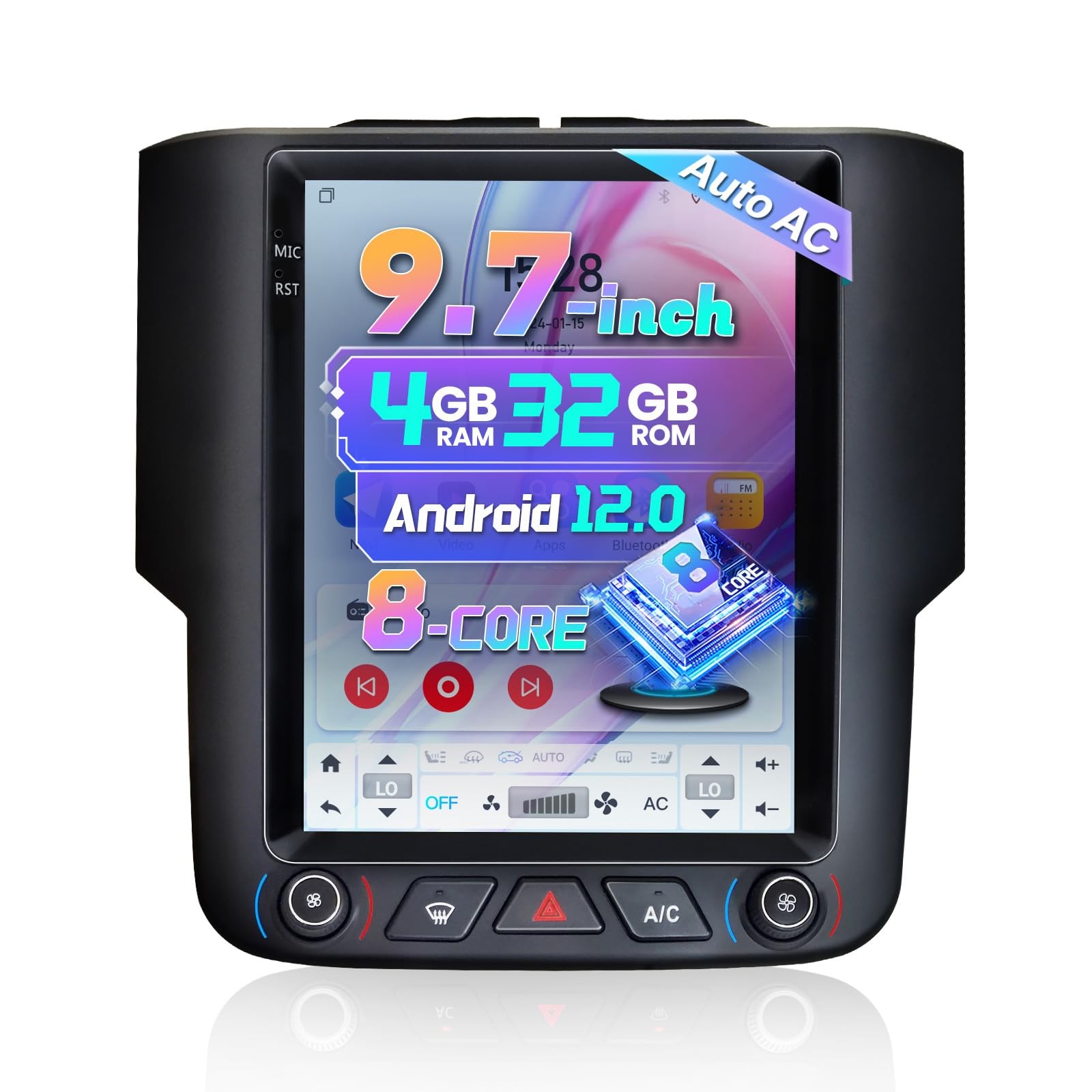 9.7″ 8Core 4+32G Radio for Dodge Ram 1500 2500 3500 2013-2018 Auto AC,Vertica…