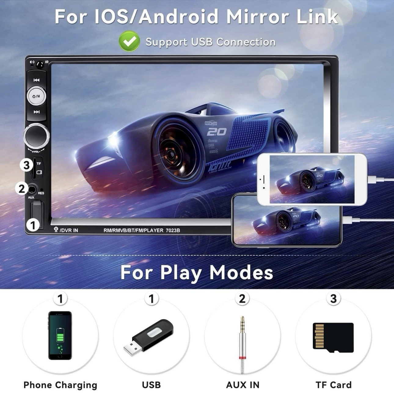 Camecho 7″ Double Din Car Stereo Audio Bluetooth MP5 Player USB FM Radio+ …