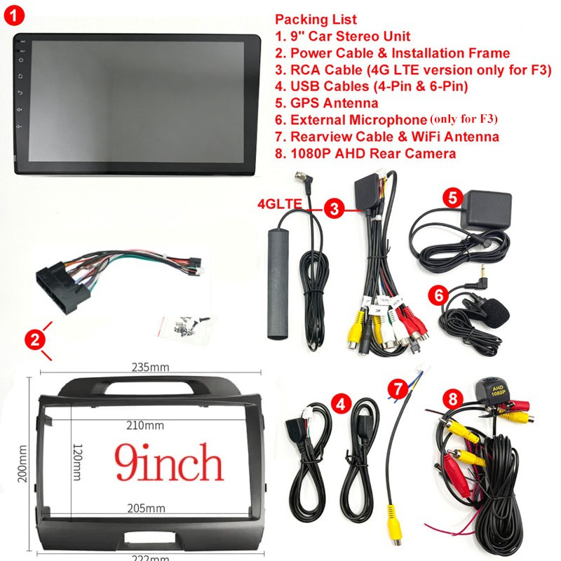 6+64GB Car Radio Stereo For Kia Sportage 2011-2015 Android 13 CarPlay GPS Navi