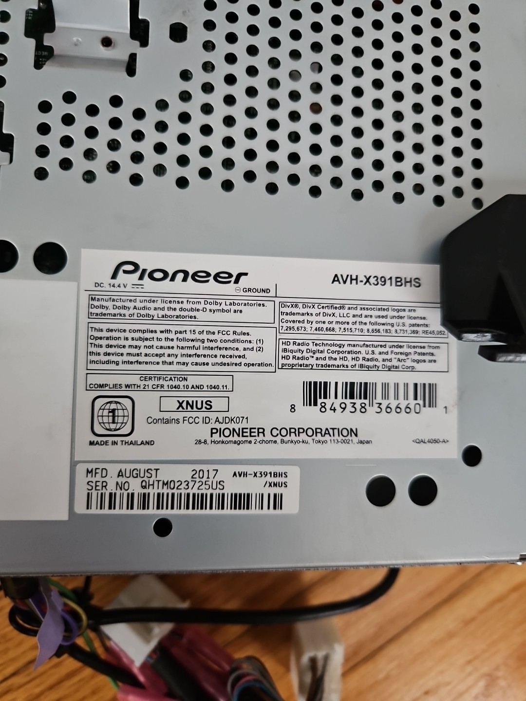 Pioneer AVH-X391BHS DVD/MP3/WMA/WAV Receiver 50wx4 Bluetooth Pandora HD USB