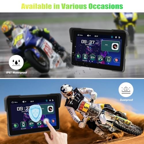 Motorcycle CarPlay Screen, 7″ Waterproof Portable 7-inch Landscape Screen