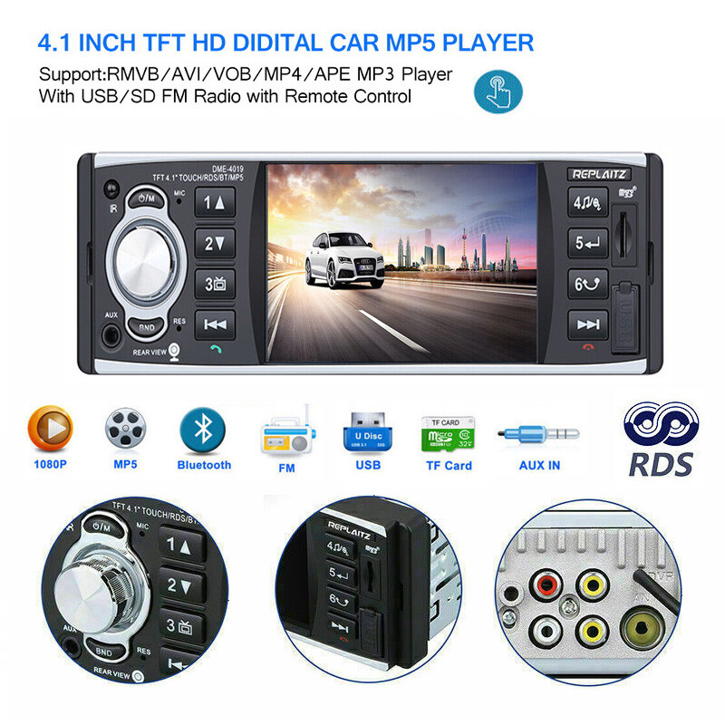 Single 1 Din Touch Screen 4″ In-Dash Head Unit Car Radio Stereo Bluetooth RDS/AM