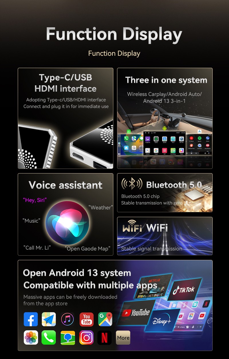 Wireless Carplay WIFI AI box Android 13 Auto Adapter Converter w/Netflix YouTube