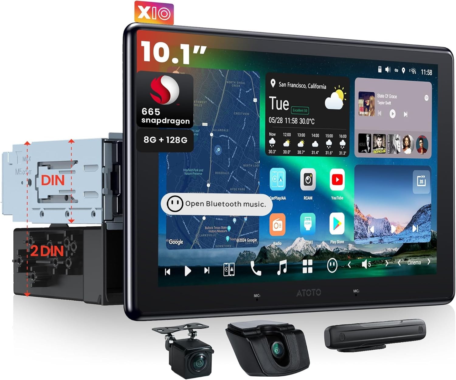 ATOTO 10.1″ 1&2DIN Android Car Stereo Wireless Carplay AI Vision Gsensor 8G+128G