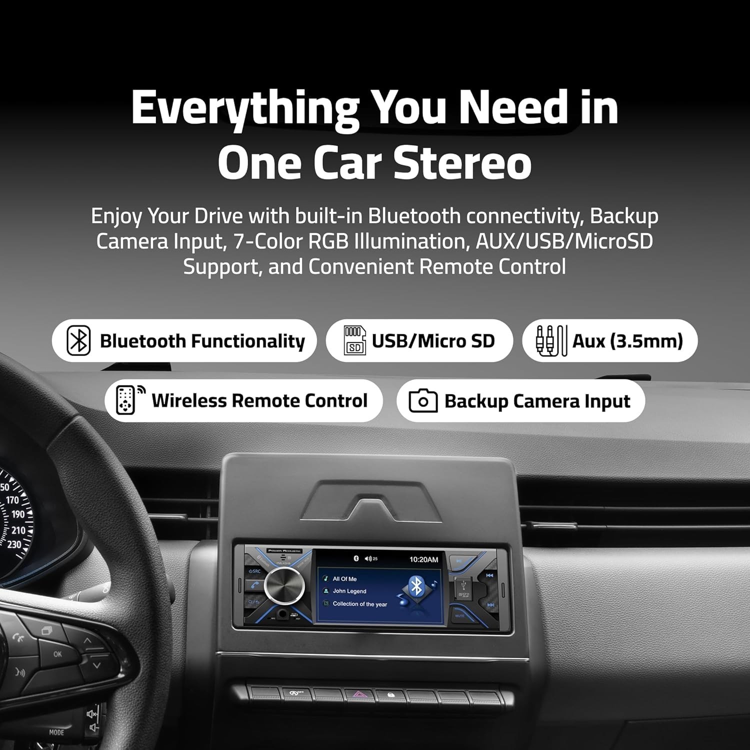Power Acoustik PML-43HB Bluetooth Digital 1080P Multimedia Receiver w/ 4.3″ LCD