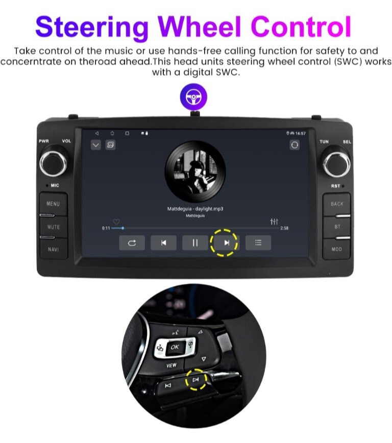Android 13 Double Din Car Stereo for Toyota Corolla E120 00-06 – 4core-2gb+32gb