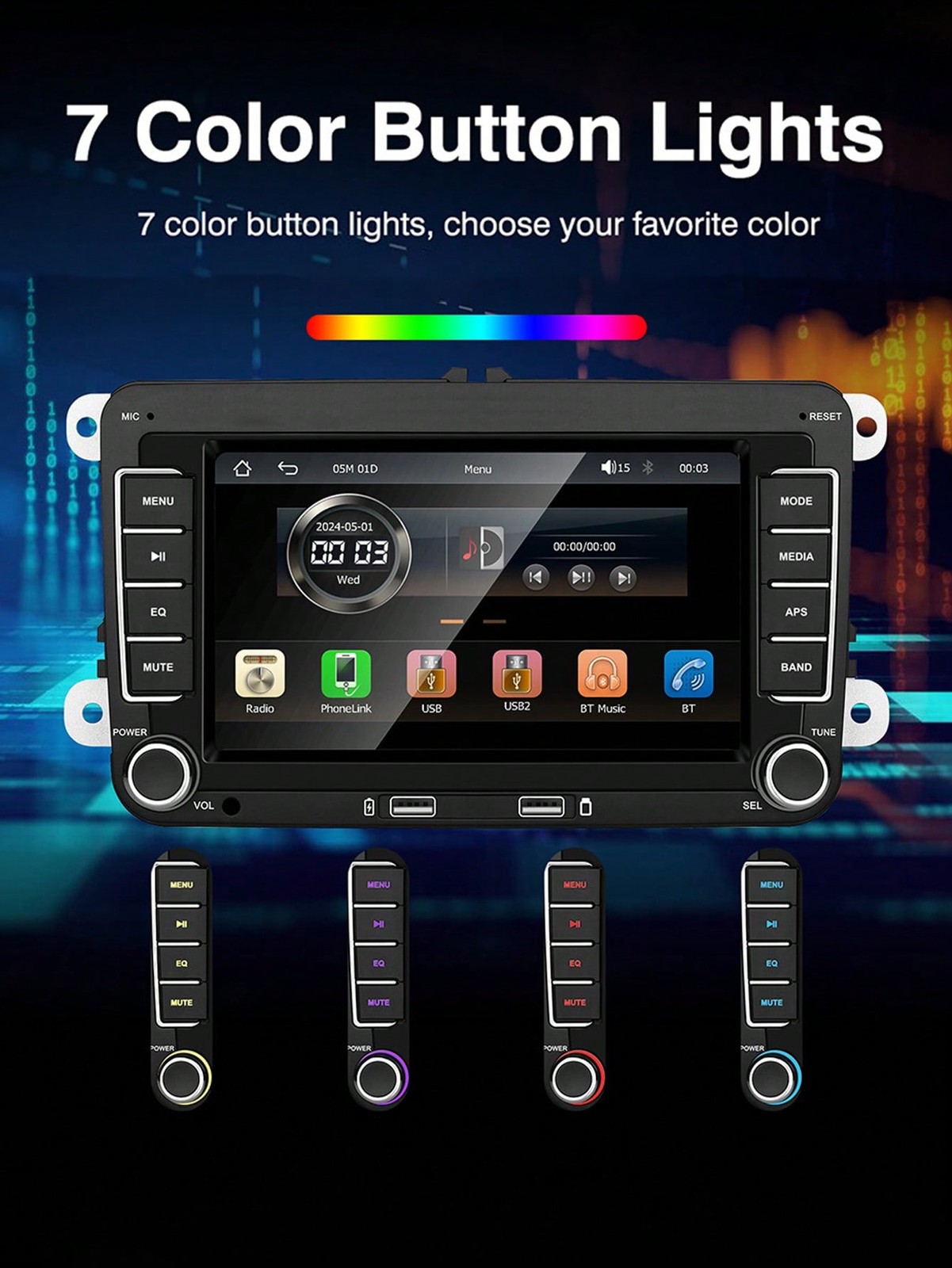 7″ Car Radio Wireless CarPlay Android Auto for Golf MK5 MK6 Jetta Tiguan Passat