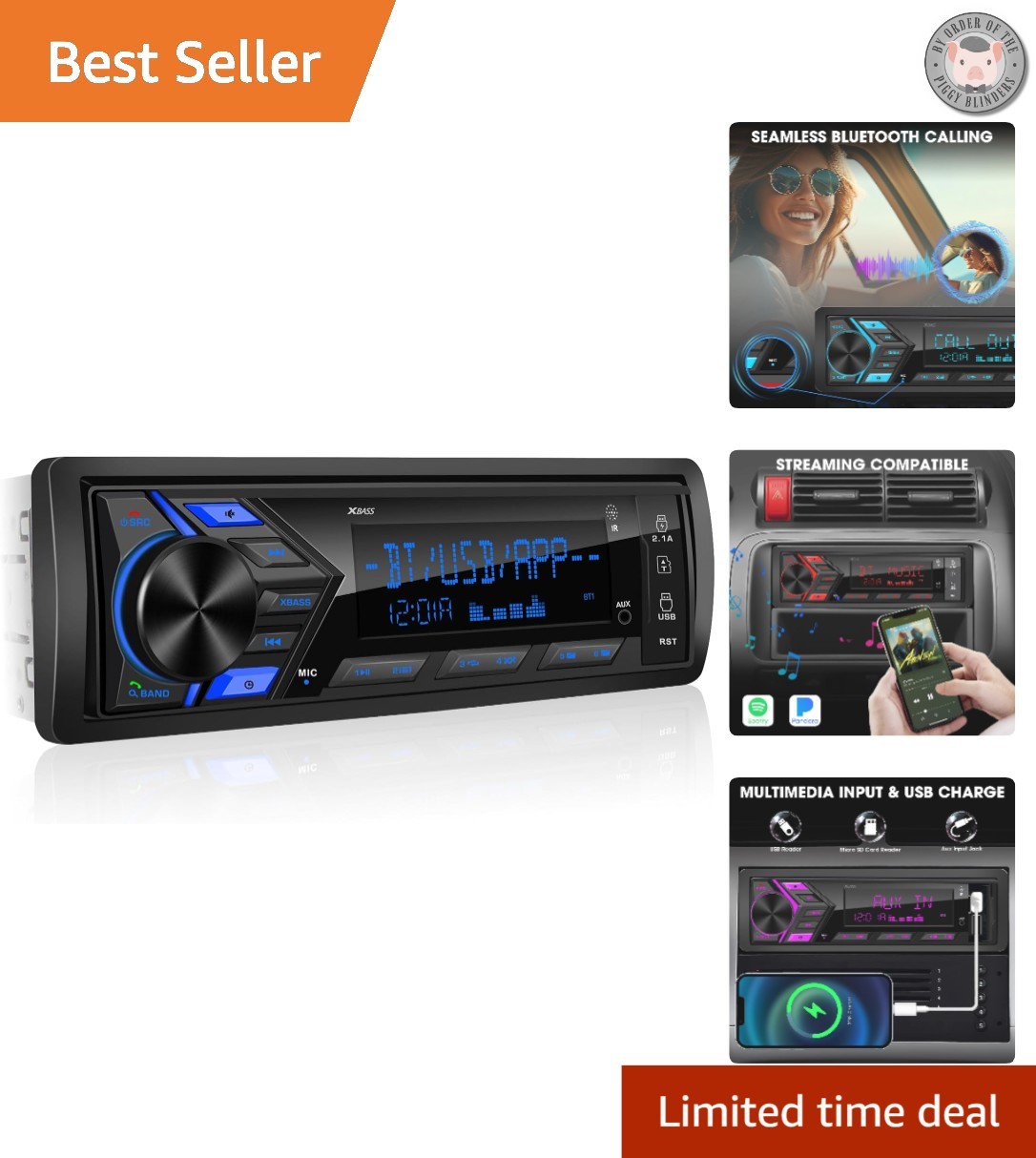 Stylish In-Dash Bluetooth Radio: 300W Output, 4 Channel RCA & Streaming Support