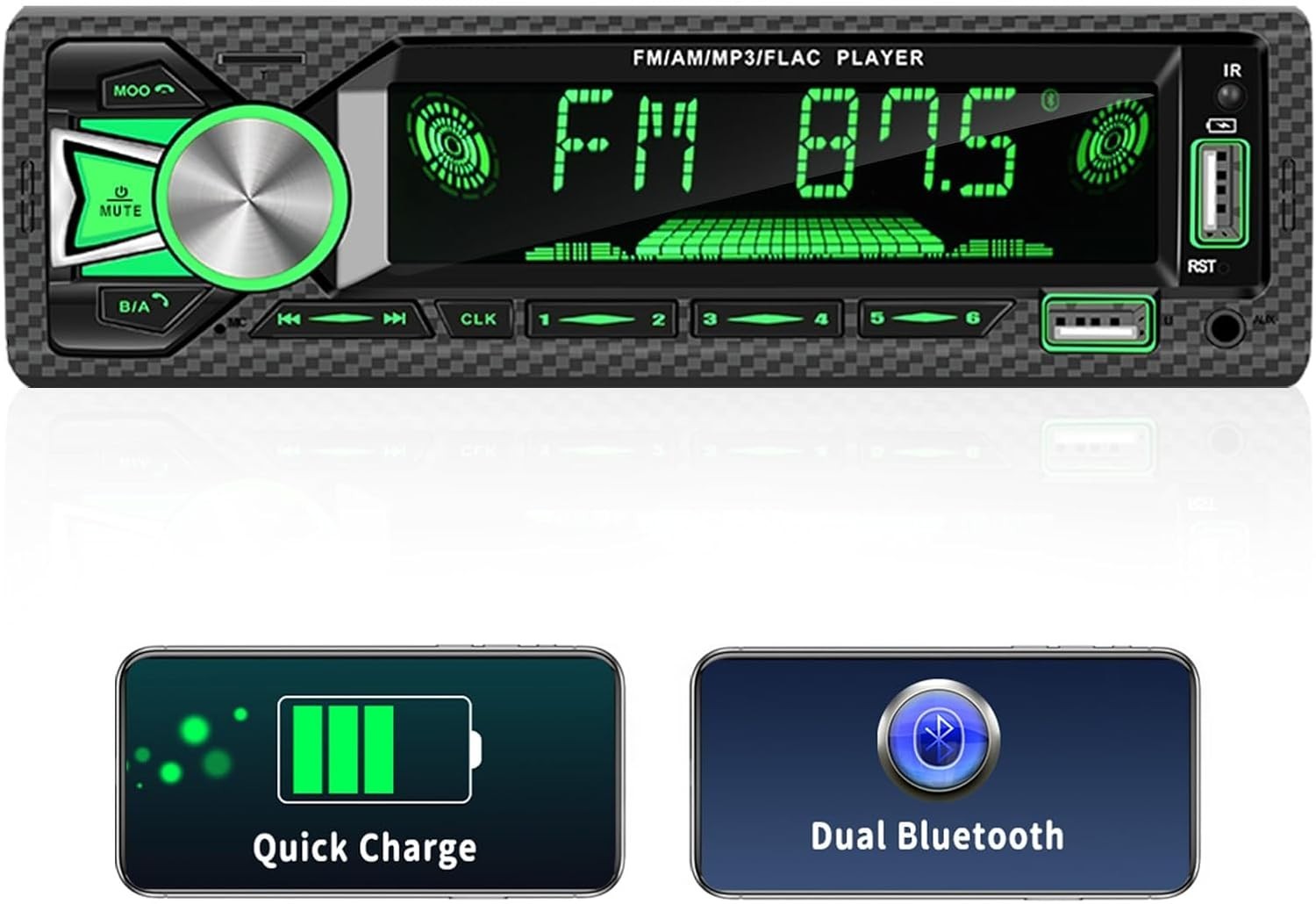 Single DIN Bluetooth Car Stereo with LCD Display & Quick Charge – MP3 Player