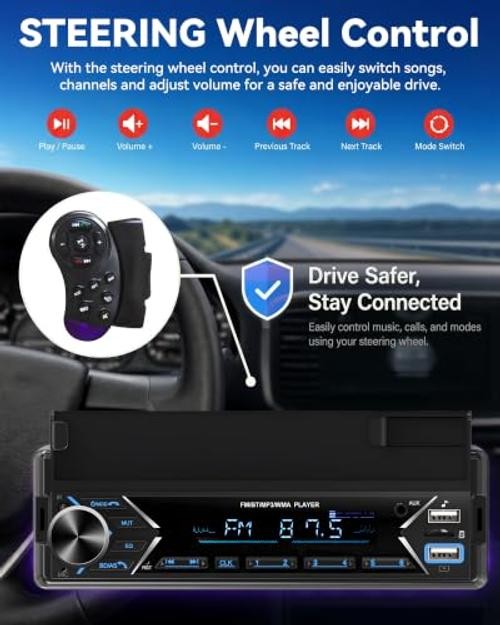 Single DIN Car Stereo Bluetooth Car Radio with FM/MP3/AUX Dual USB SWC P2