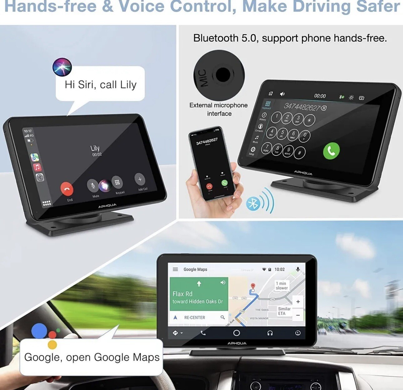 ALHQUA 7” Full HD Display IPS Touch Screen BT/USB/TF Audio/Video/ Voice Controls