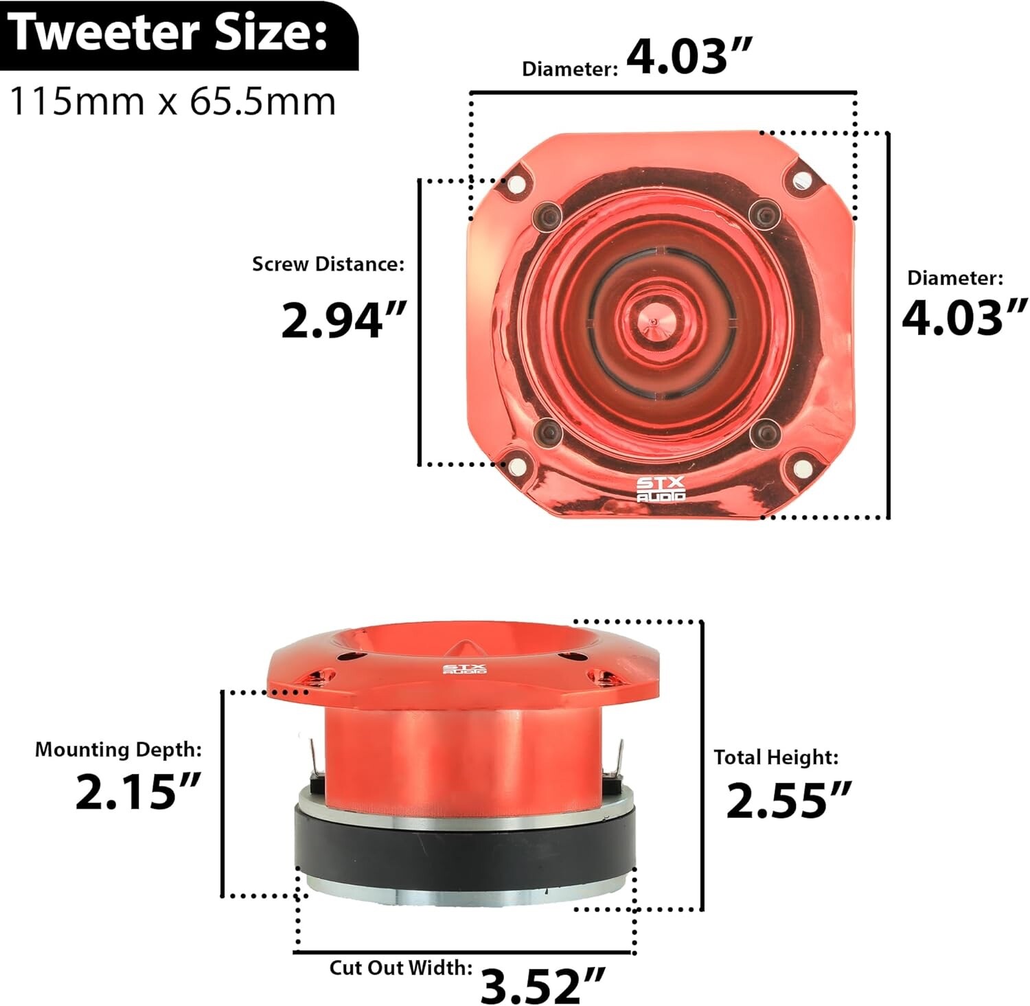 TXAudio 4.03″ Super Car Audio Tweeter 4 Ohm 1500W Max 105dB Titanium CCAW Coil