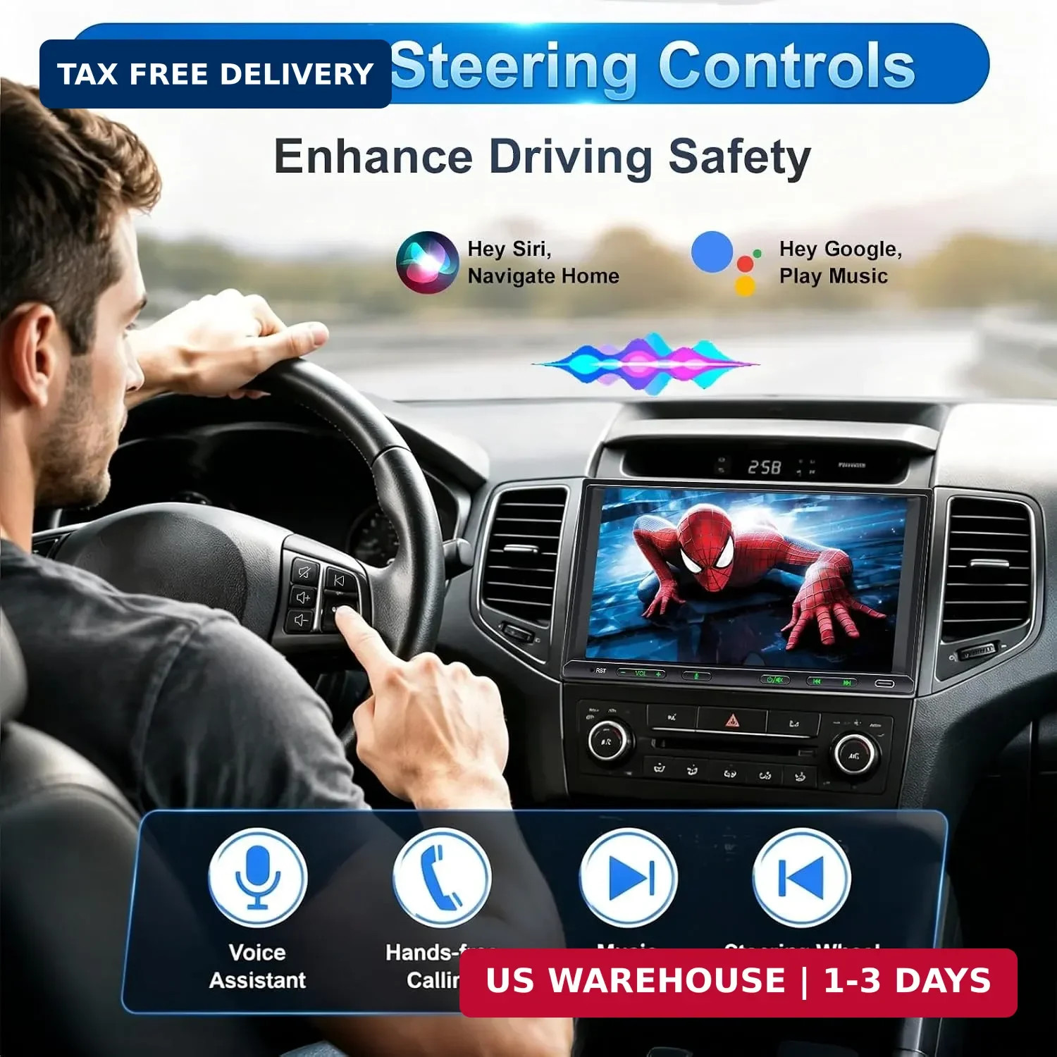 Double Din Car Stereo Wireless Apple CarPlay Android Auto, 7in Double Din Radio