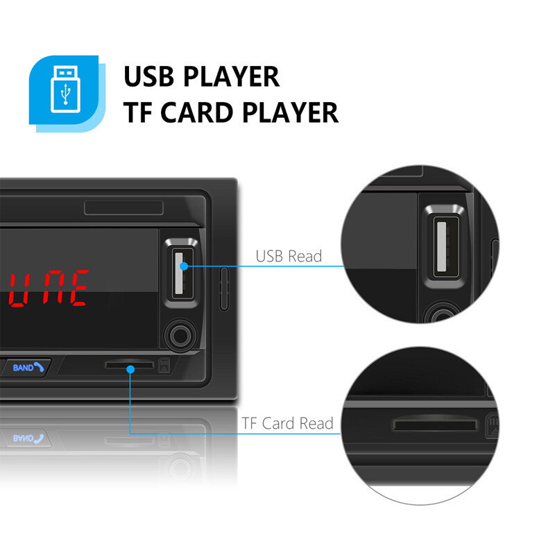 Single 1 Din Car MP3 Bluetooth Player Radio FM Audio Digital USB/AUX/TF Charging