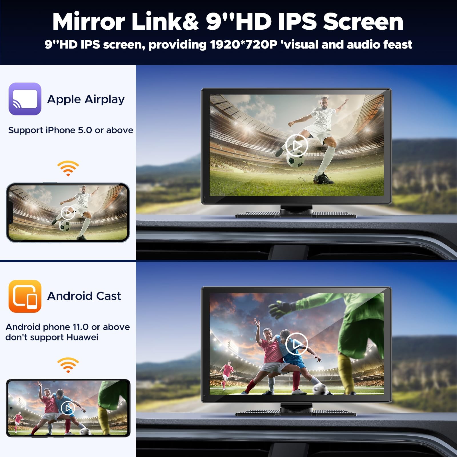 9″ Wireless Carplay Screen for Car with 2.5K + 1080P Dash cam and Backup Appl…