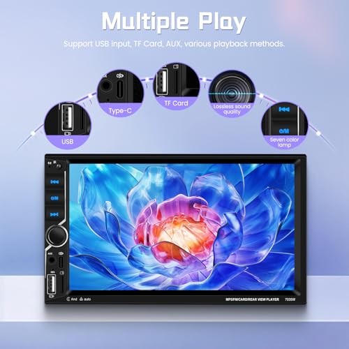 Double Din Wireless Carplay Car Stereo Android Auto, 7 Inch Touch Screen 2