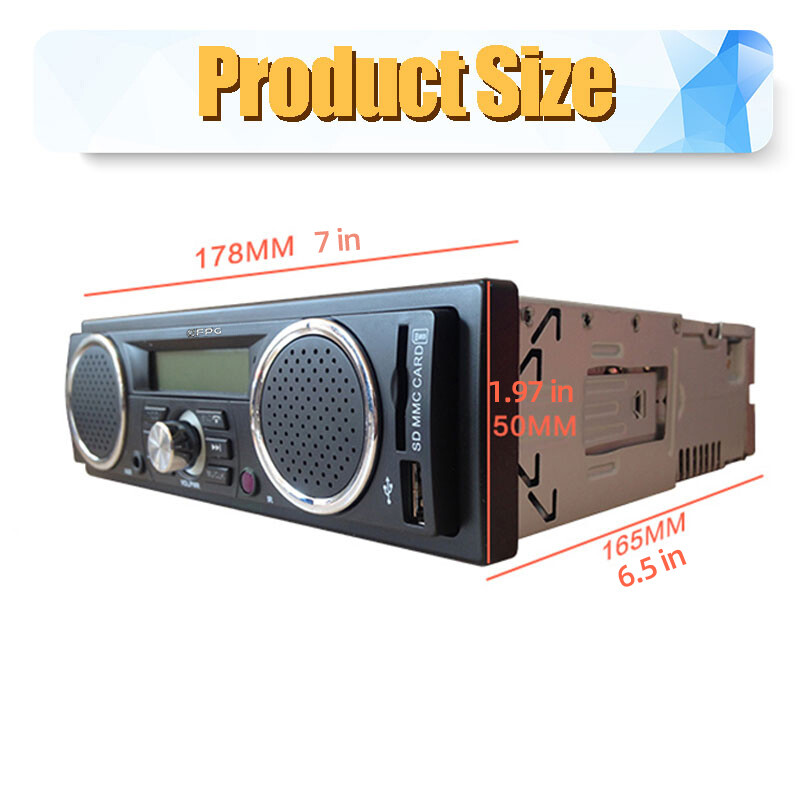 12V 1 Din USB/SD/AUX/FM MP3 Audio Player Bluetooth Built-in 2 Speakers Car Radio