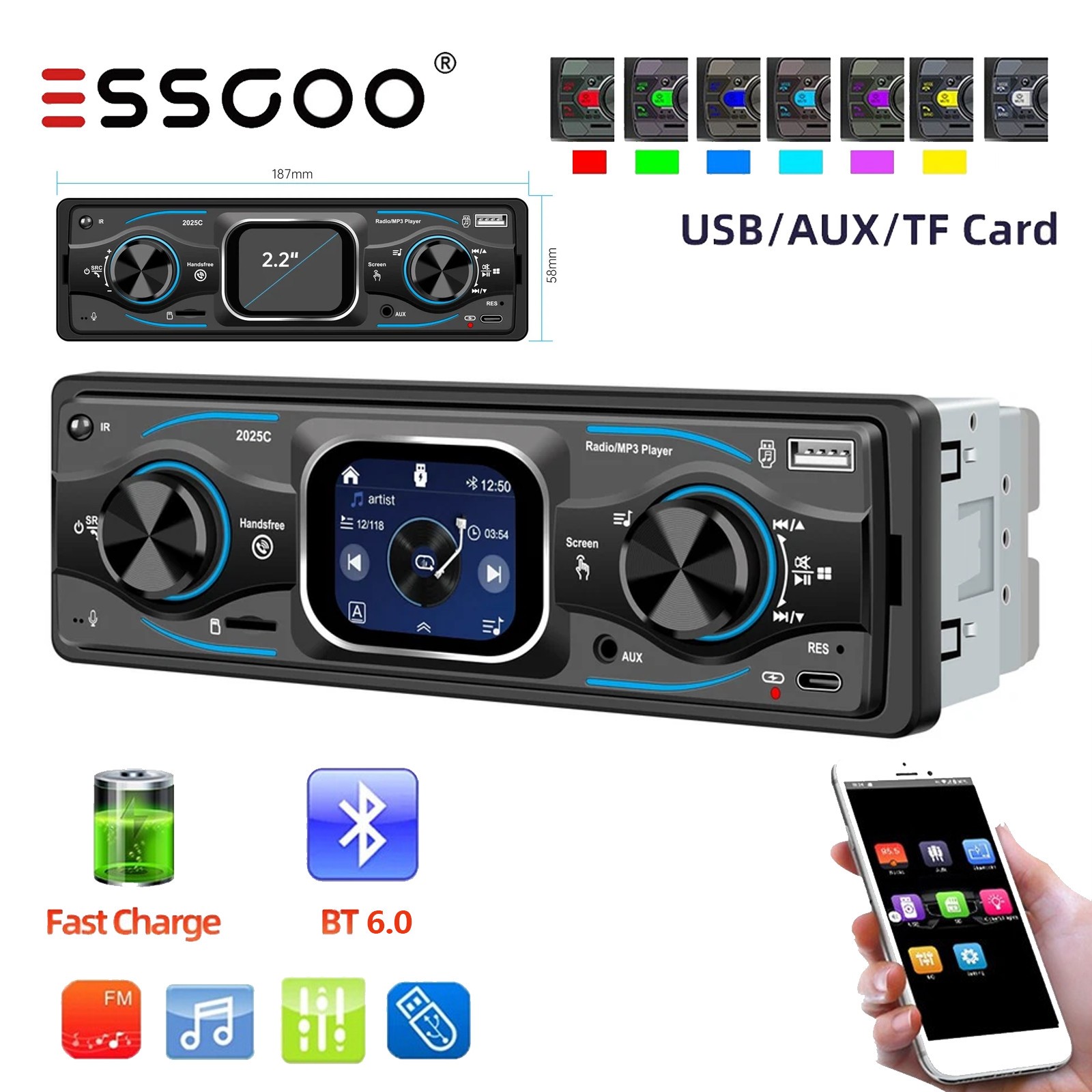 Single 1 Din Car Stereo Radio AUX/USB/SD Bluetooth FM MP3 Player Touch Screen