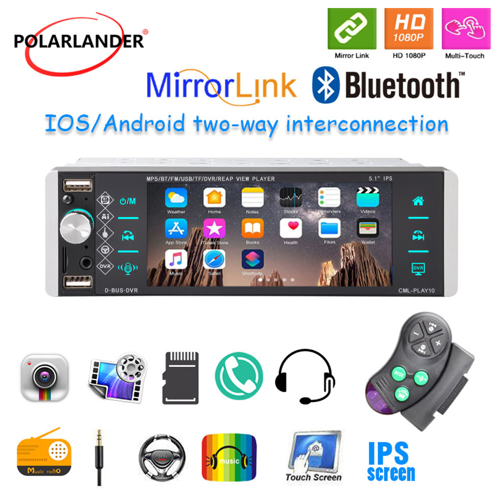 Single 1 Din 5.1″ Car Stereo Radio Touch Screen Bluetooth 3USB Multimedia Player
