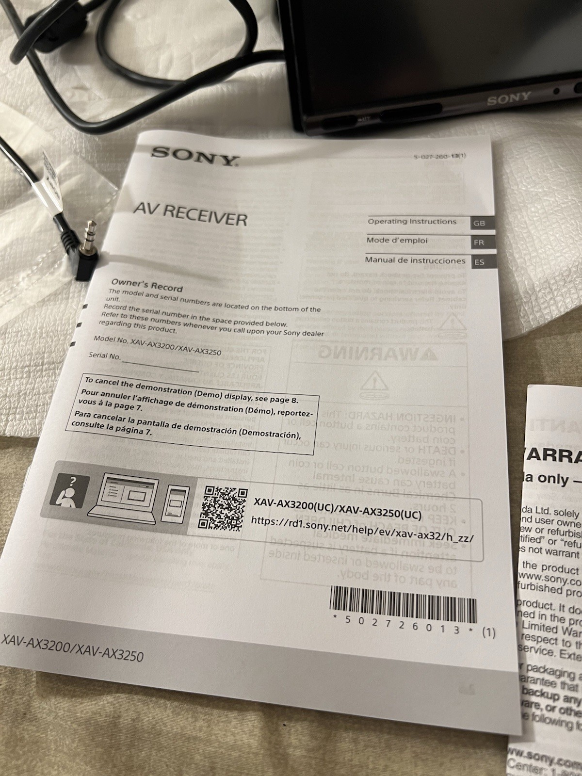 Sony XAV-AX3200 AV Multi Media Receiver FOR PARTS OR REPAIR Radio Cycles On/Off