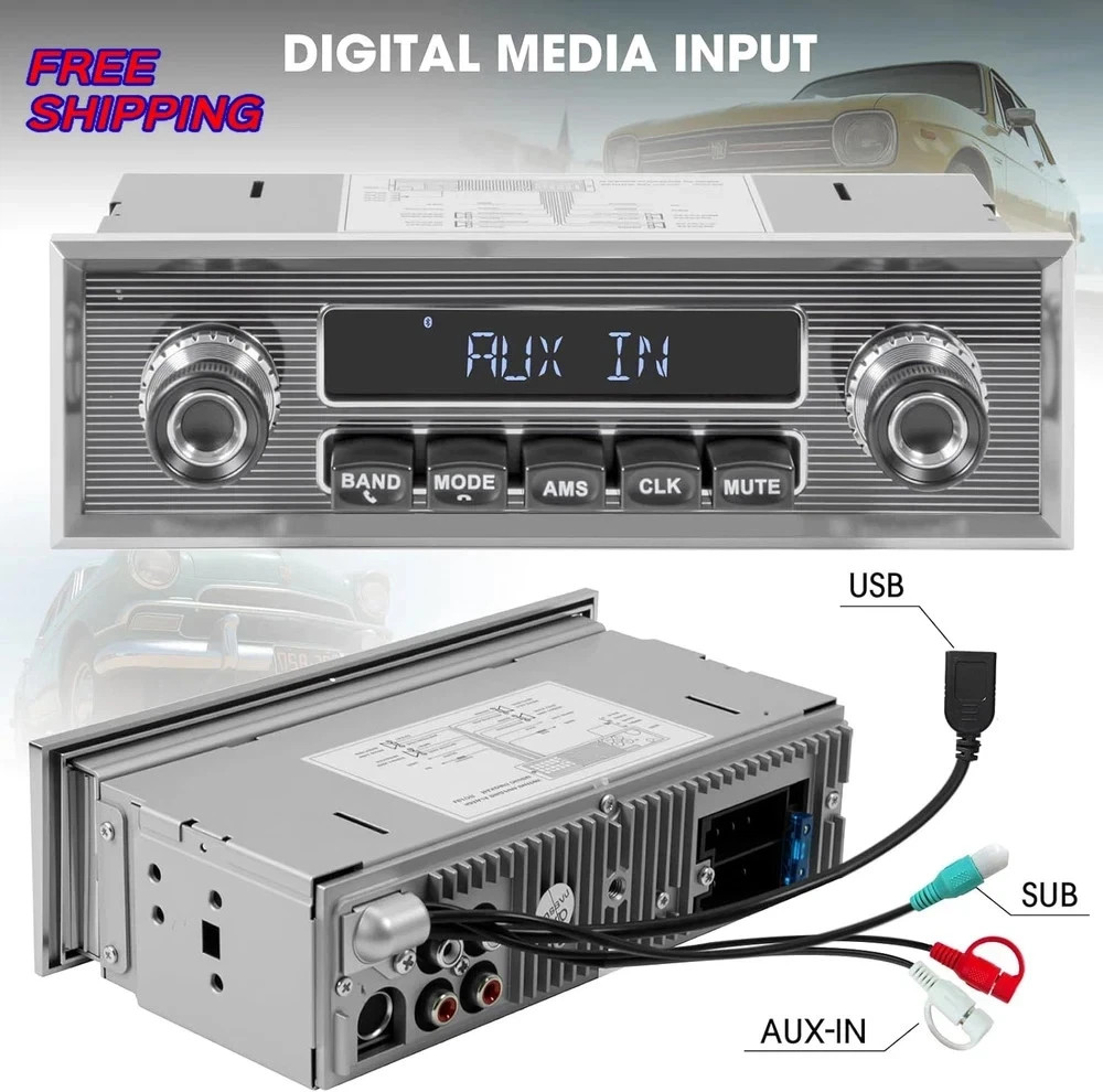Single Din Classic Car Stereo Vintage Retro Style Radio for Truck Bluetooth LCD
