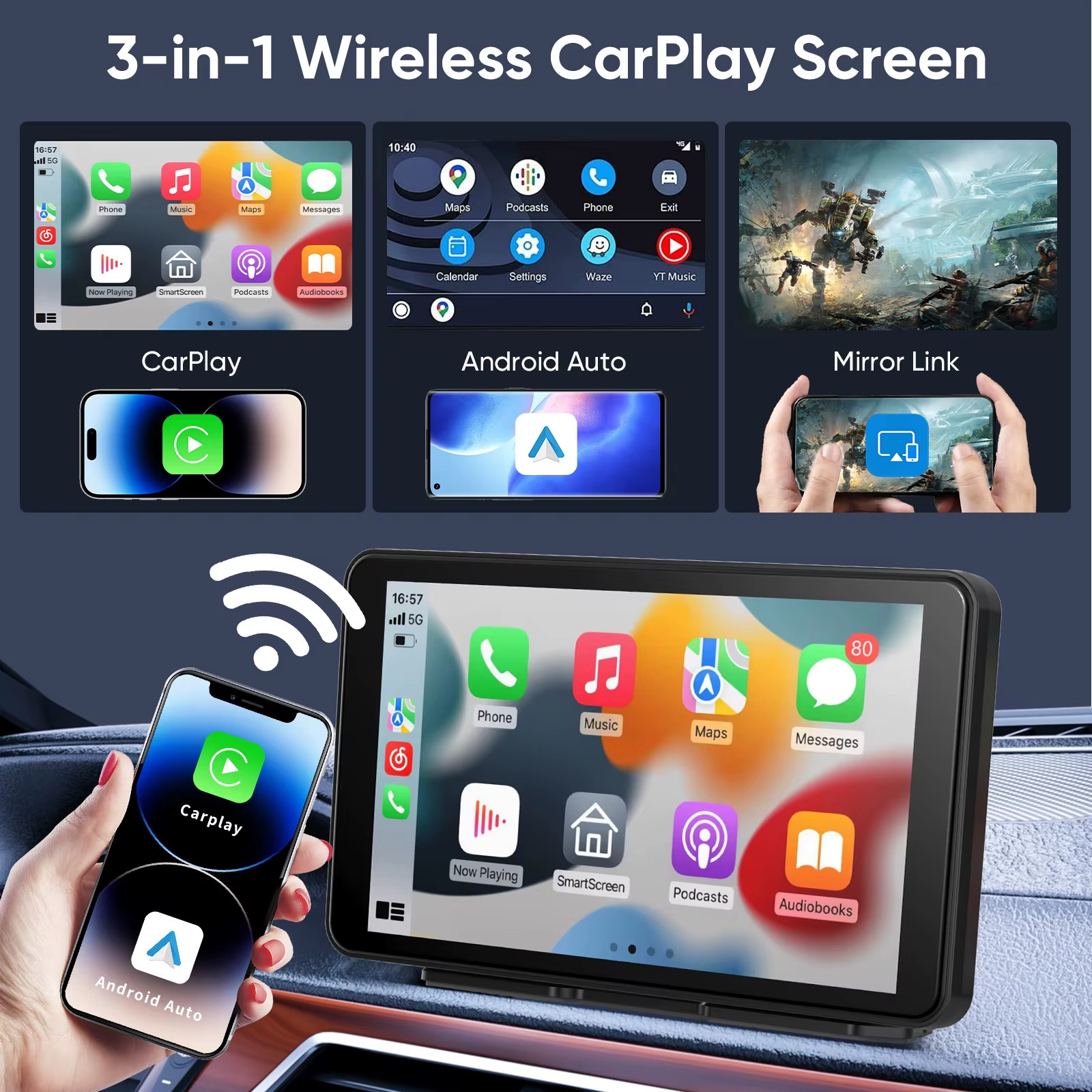 7/10 Inches Android Auto Universal Portable Carplay for Car Screen Car Radio Vid
