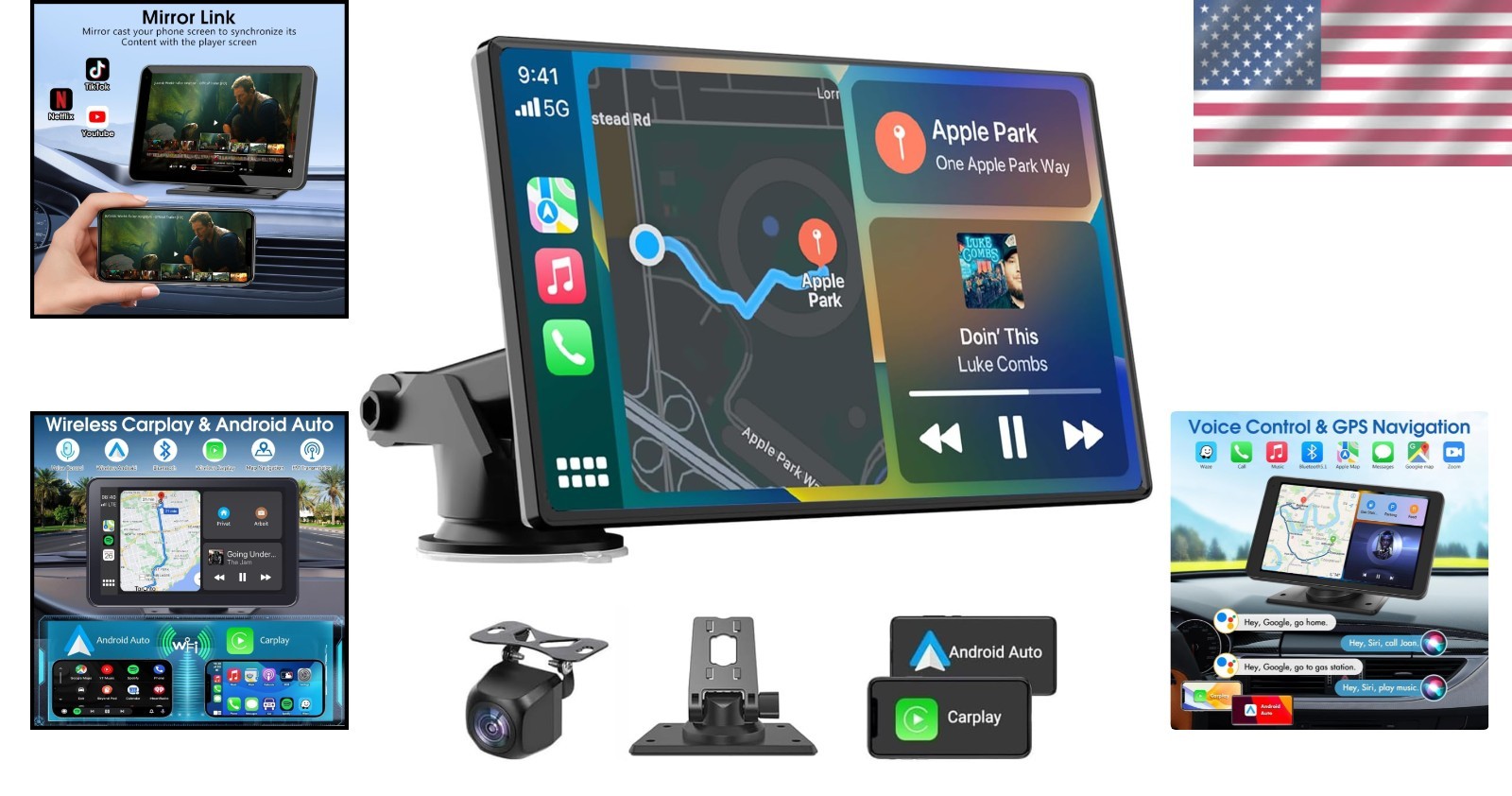 Carplay Screen 7″ HD Portable – Bluetooth, Siri, GPS, Backup Camera, MirrorLink