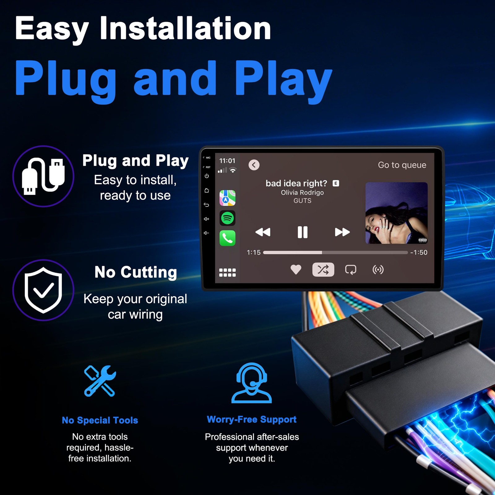 10″ Touchscreen Wireless Carplay Android Auto Stereo for 2008-2013 Honda Accord