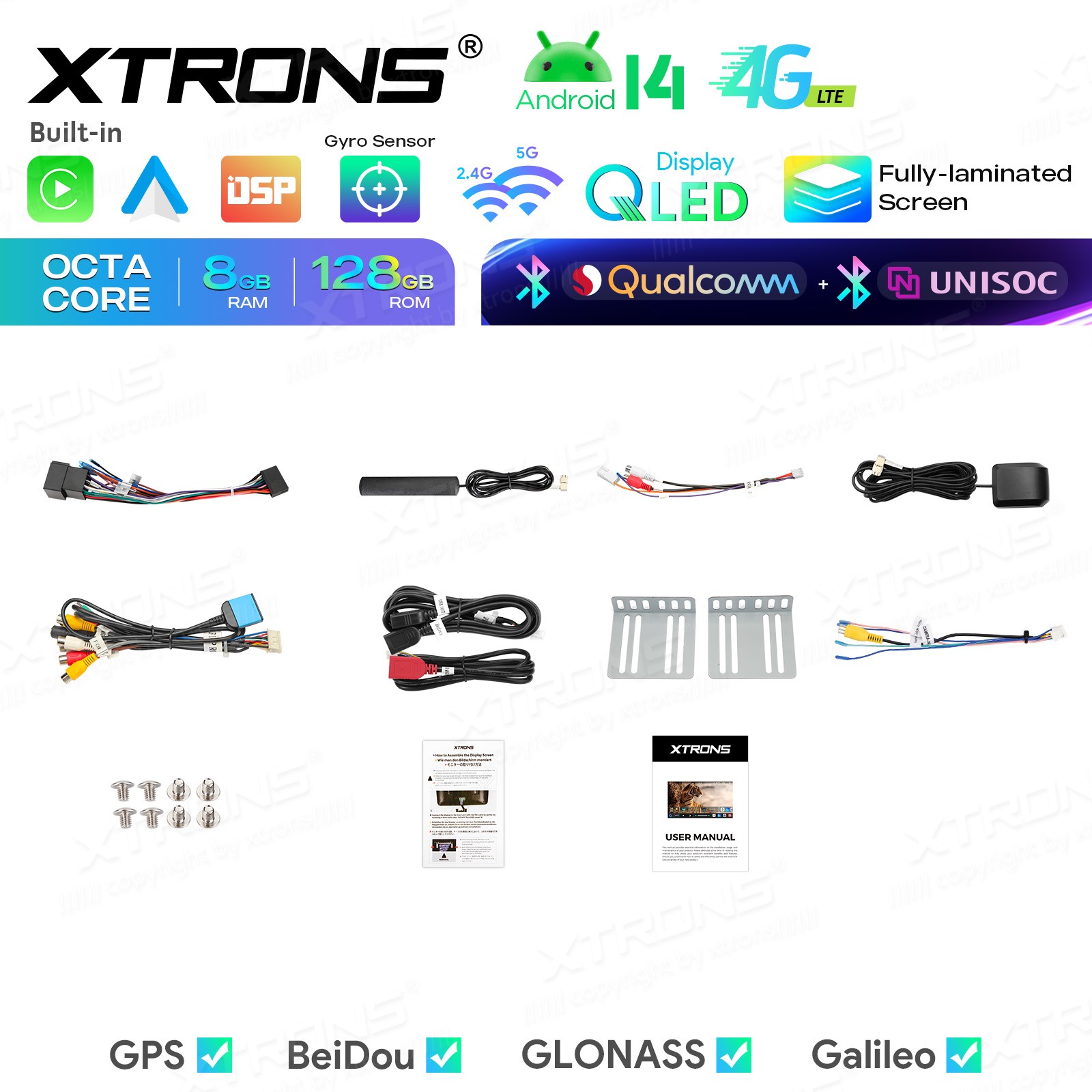 10.1″ AKM DSP Android 14 Radio For Universal 2 Din 8GB 128GB QLED GPS Navigation